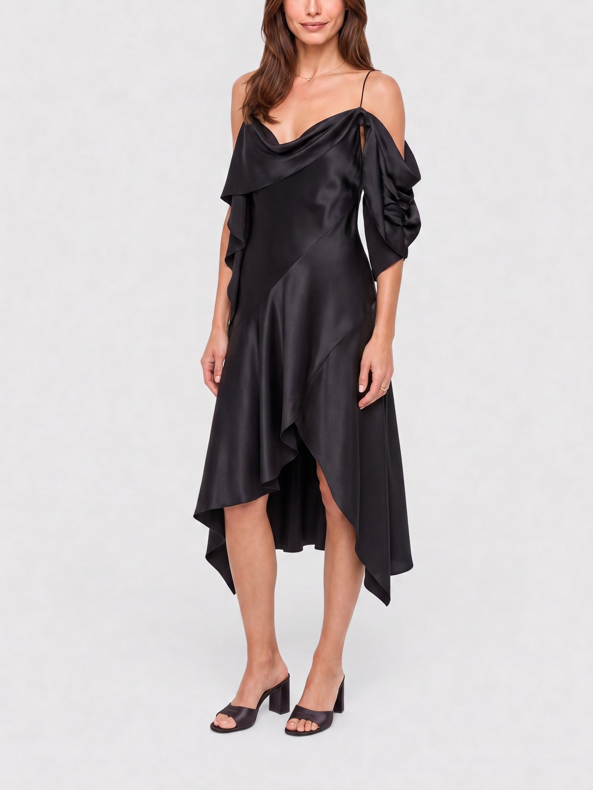 Robe drapée asymétrique en soie - Black