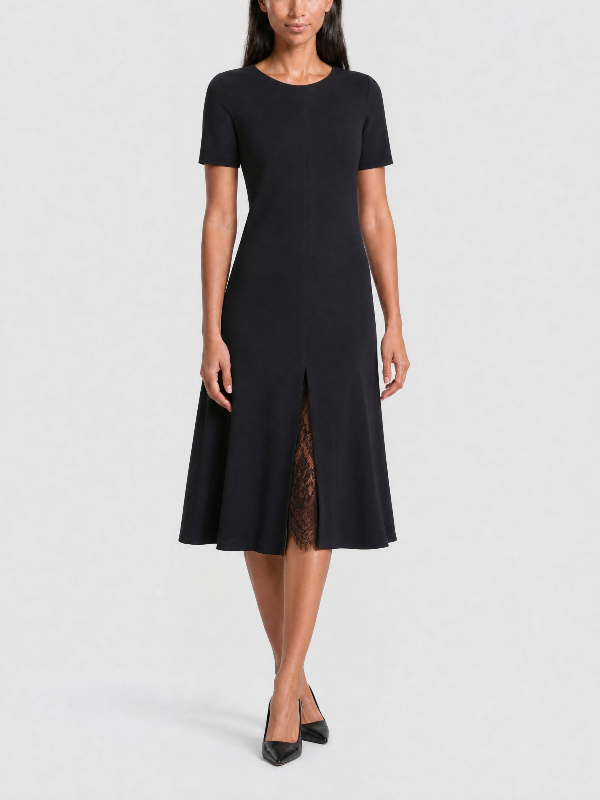 Robe manches courtes à dentelle - Black