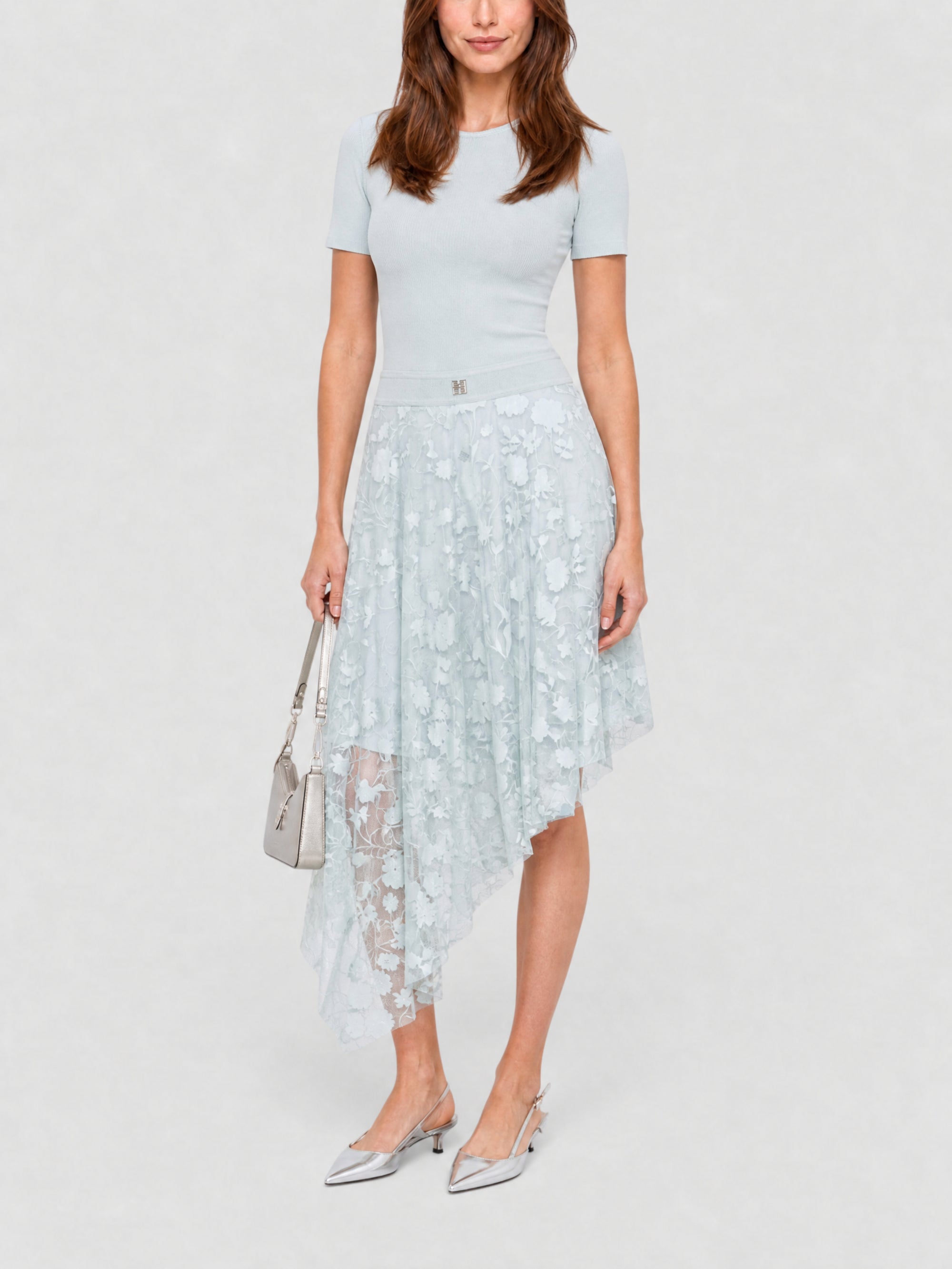 Robe en tulle 4G Flowers à volants asymétriques - Green & White