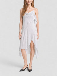 Robe à pois drapée asymétrique en soie - Ecru & Black