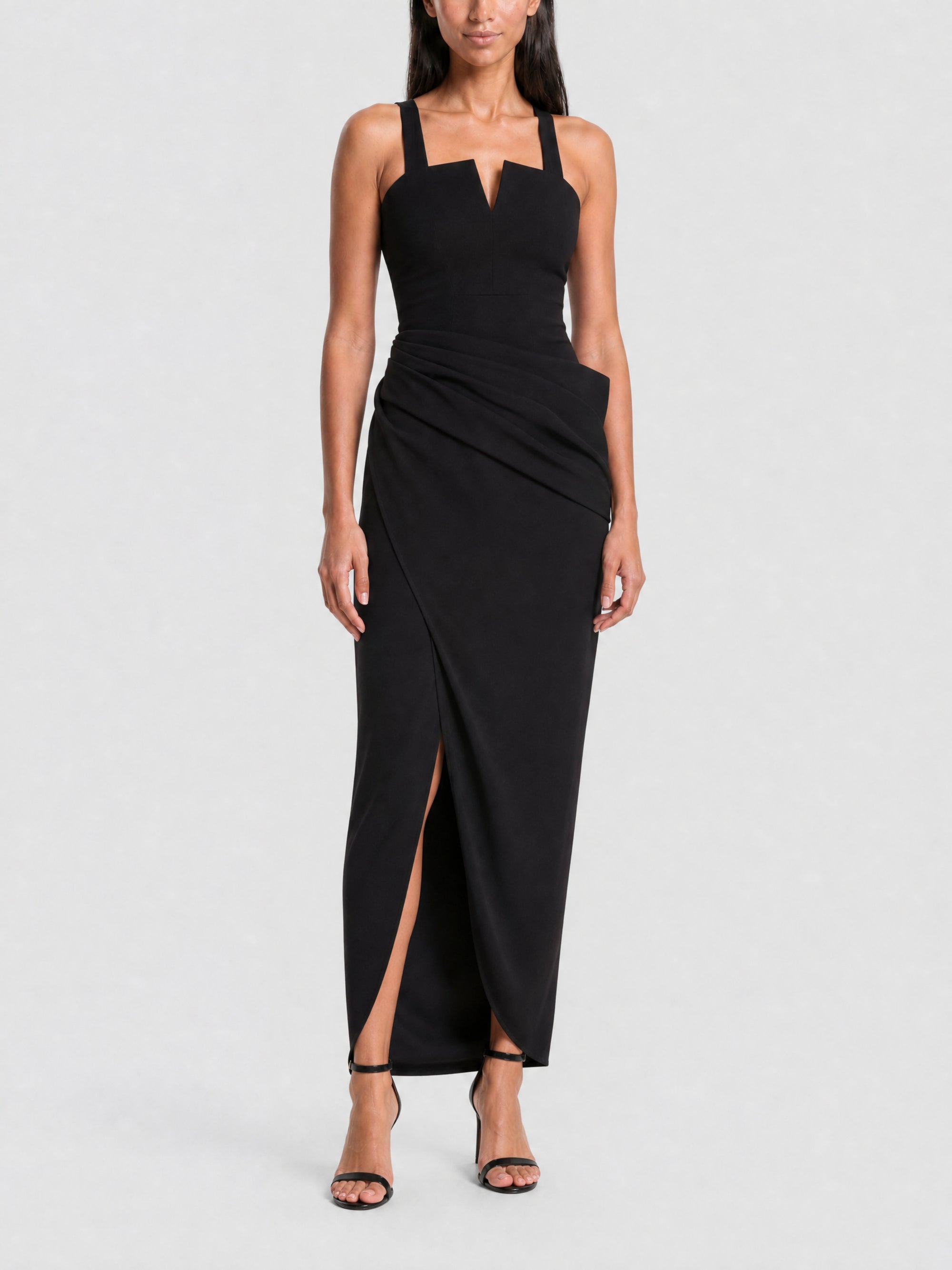 Robe longue drapée sur le côté - Black