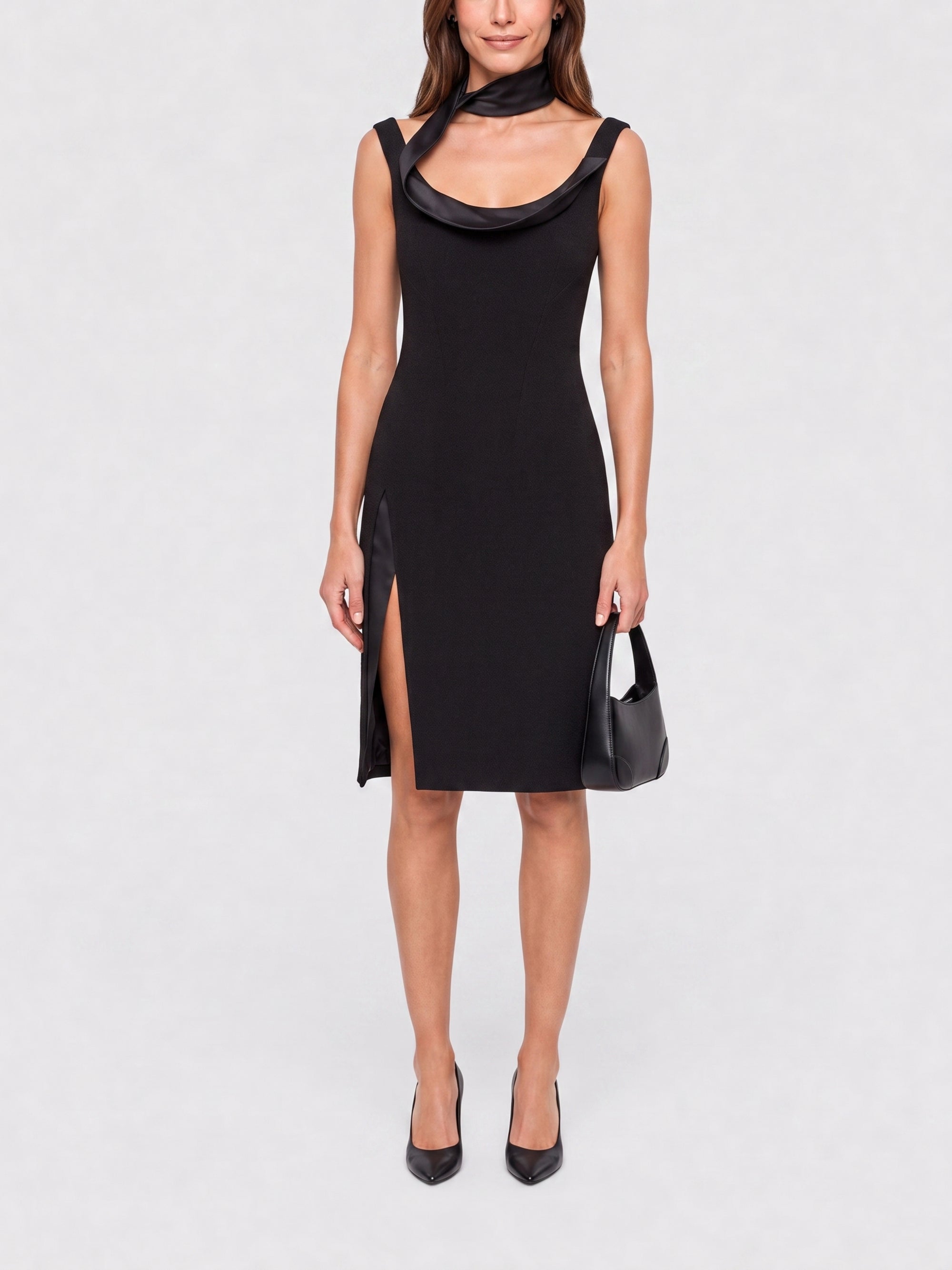 Robe Hirondelle à lavallière en laine - Black