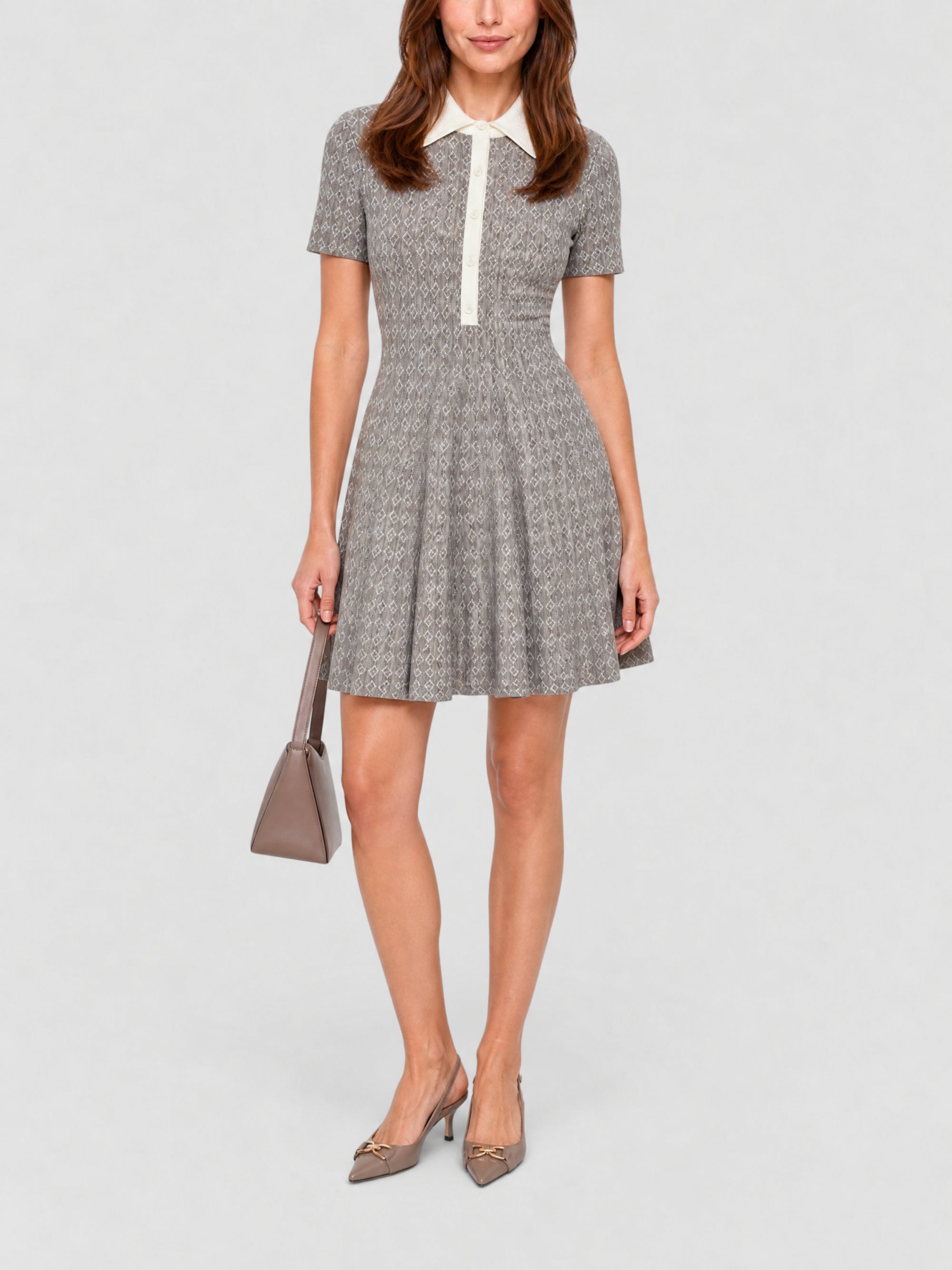 Robe courte col polo en laine - Beige