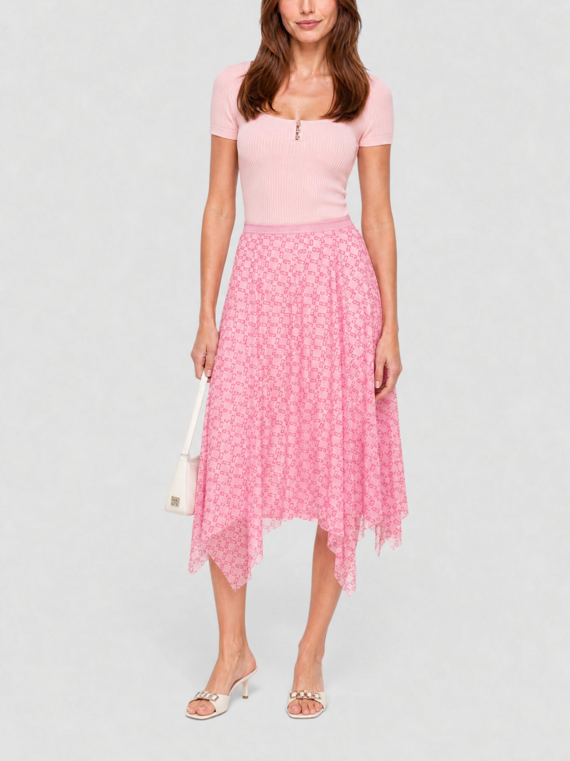 Jupe asymétrique en tulle monogramme 72 - Skin Rose
