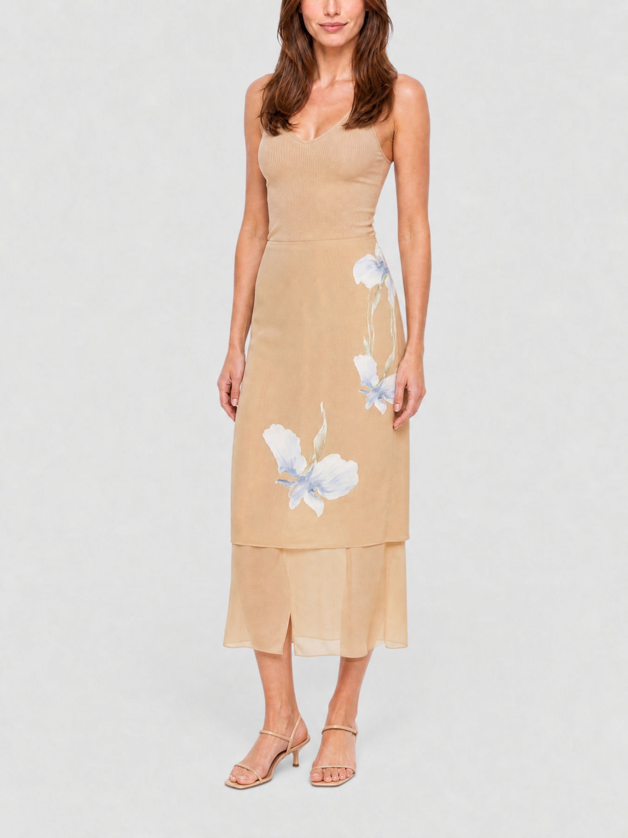 Jupe en soie floral - Beige & Blue