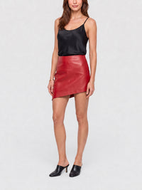 Asymmetrical leather mini-skirt - Red