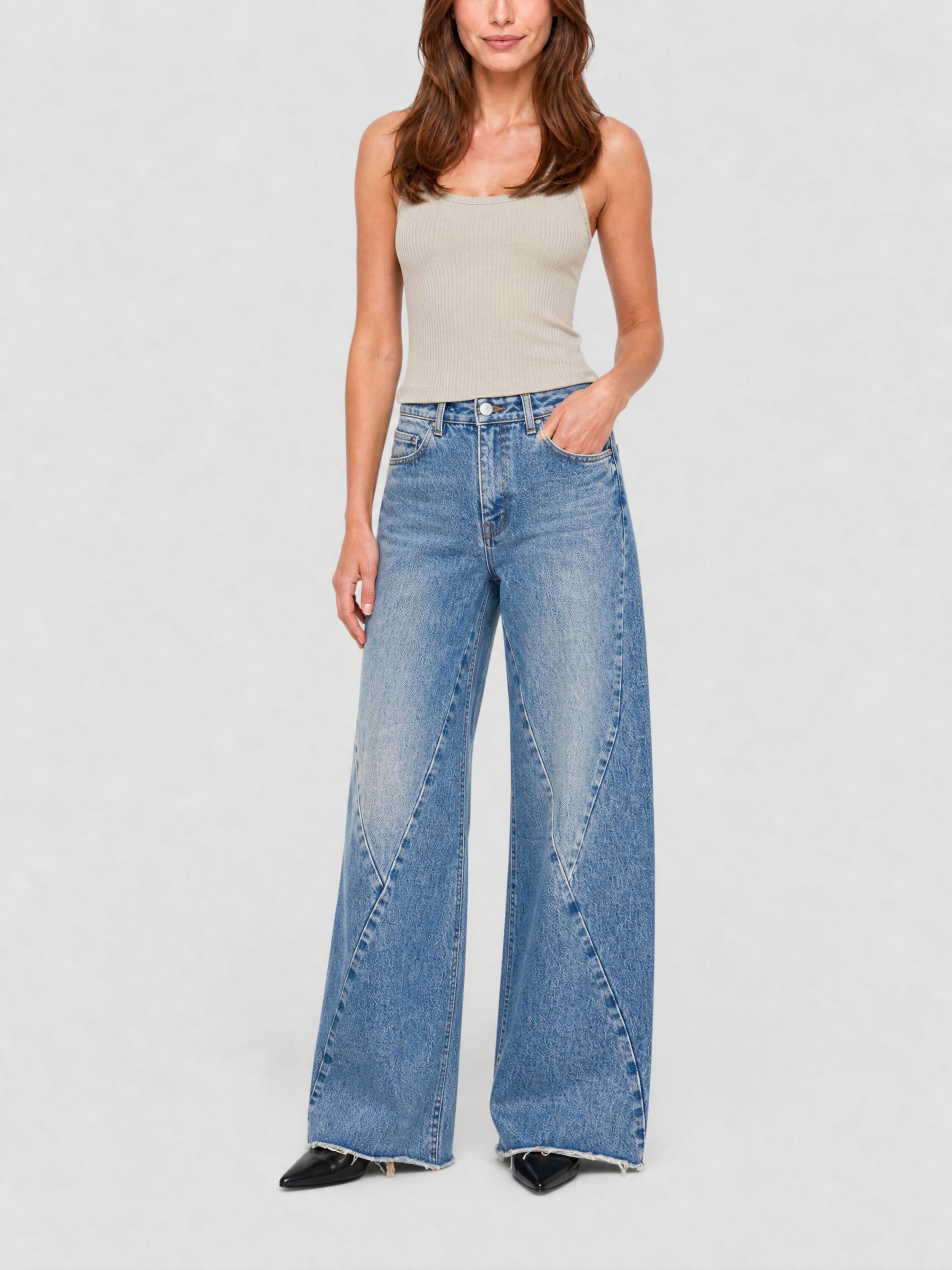 Jean en denim oversize avec coutures apparentes - Medium Blue