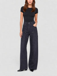 Jean oversize en denim avec patches - Faded Black
