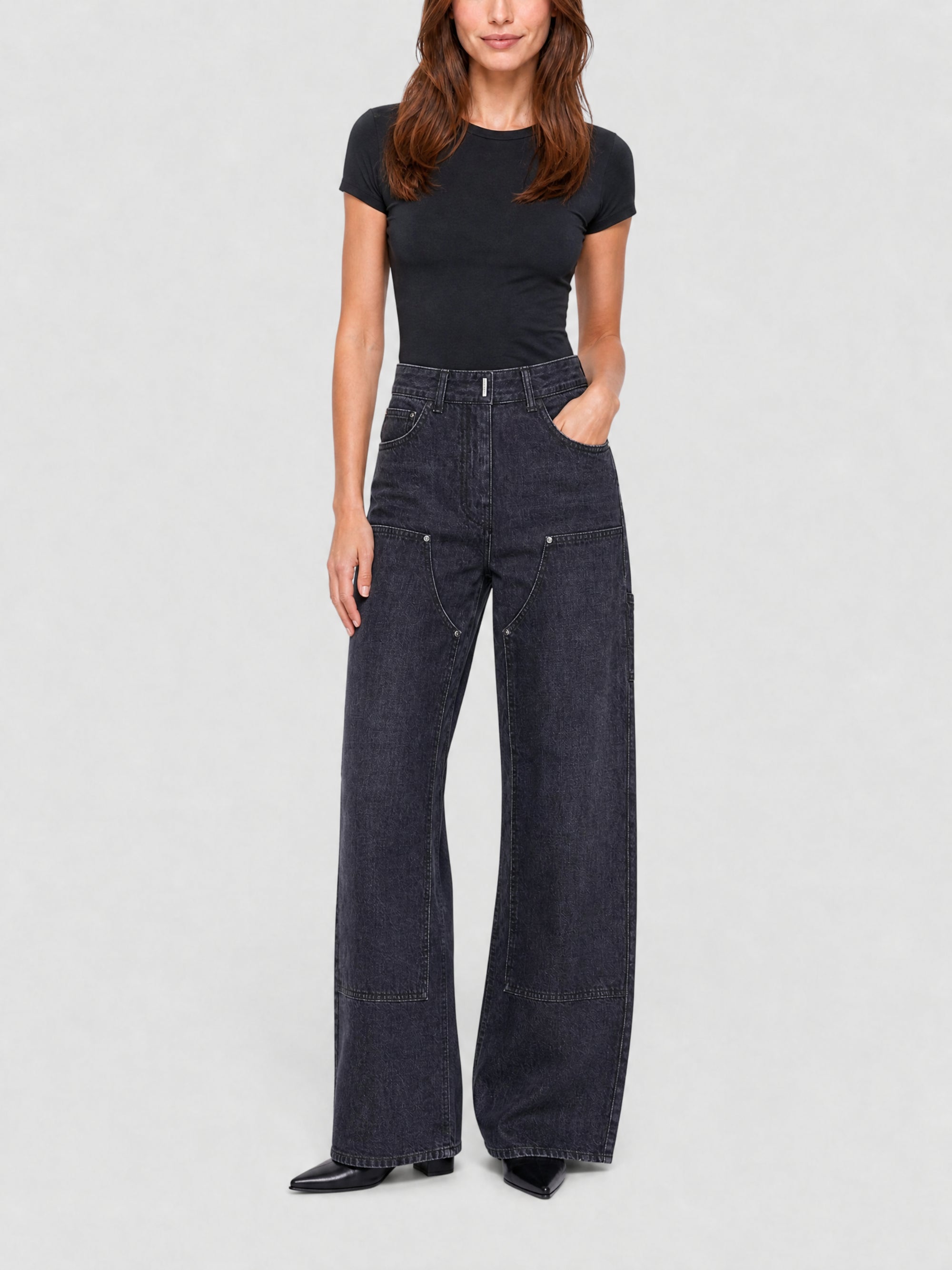 Jean oversize en denim avec patches - Faded Black