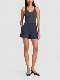 Short taille haute en laine - Denim Blue