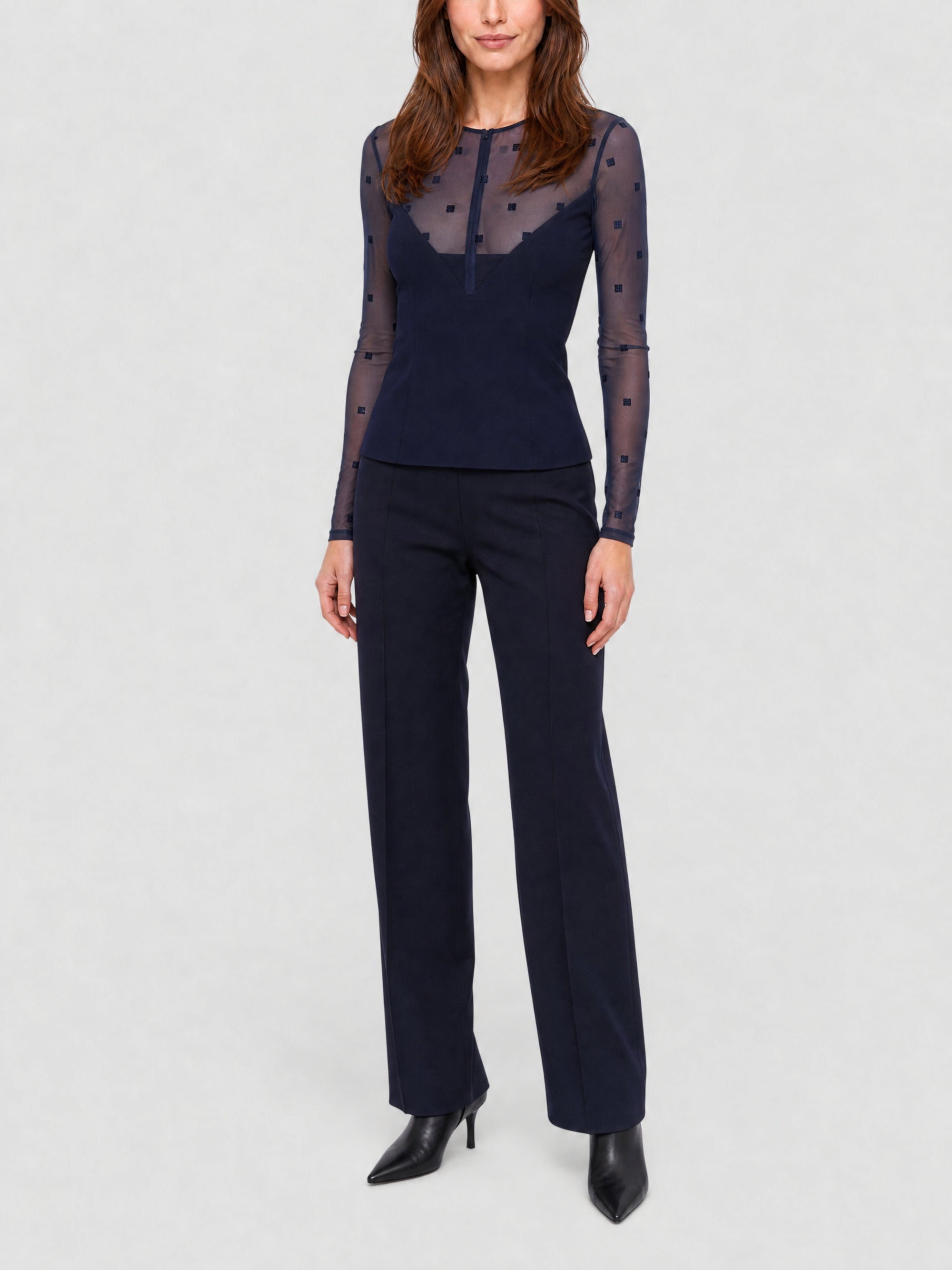 Top manches longues en tulle 4G - Dark Navy