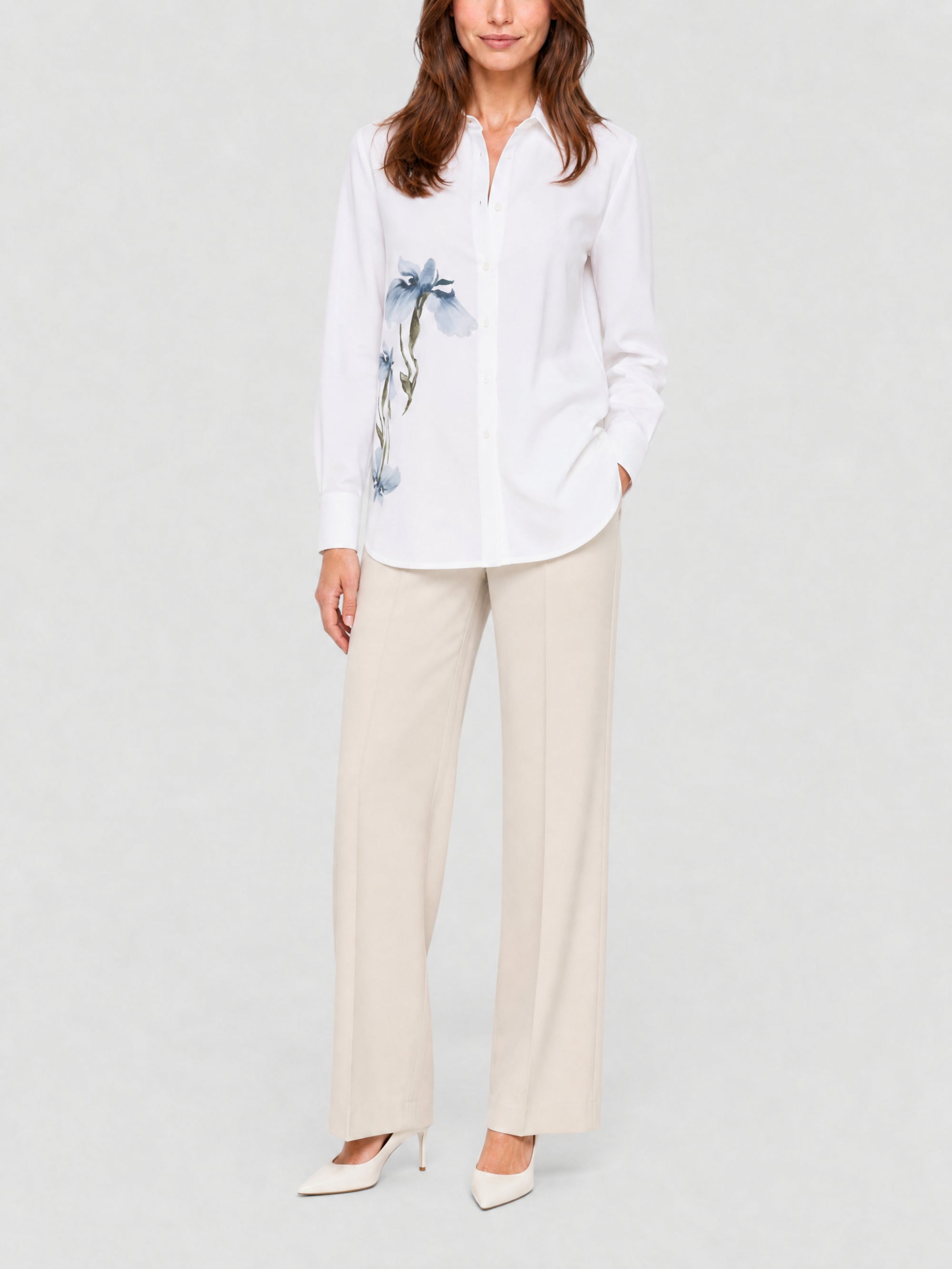 Chemise imprimée floral en popeline - White