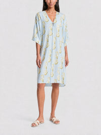 Tunique caftan en soie imprimée citron - Blue & Yellow