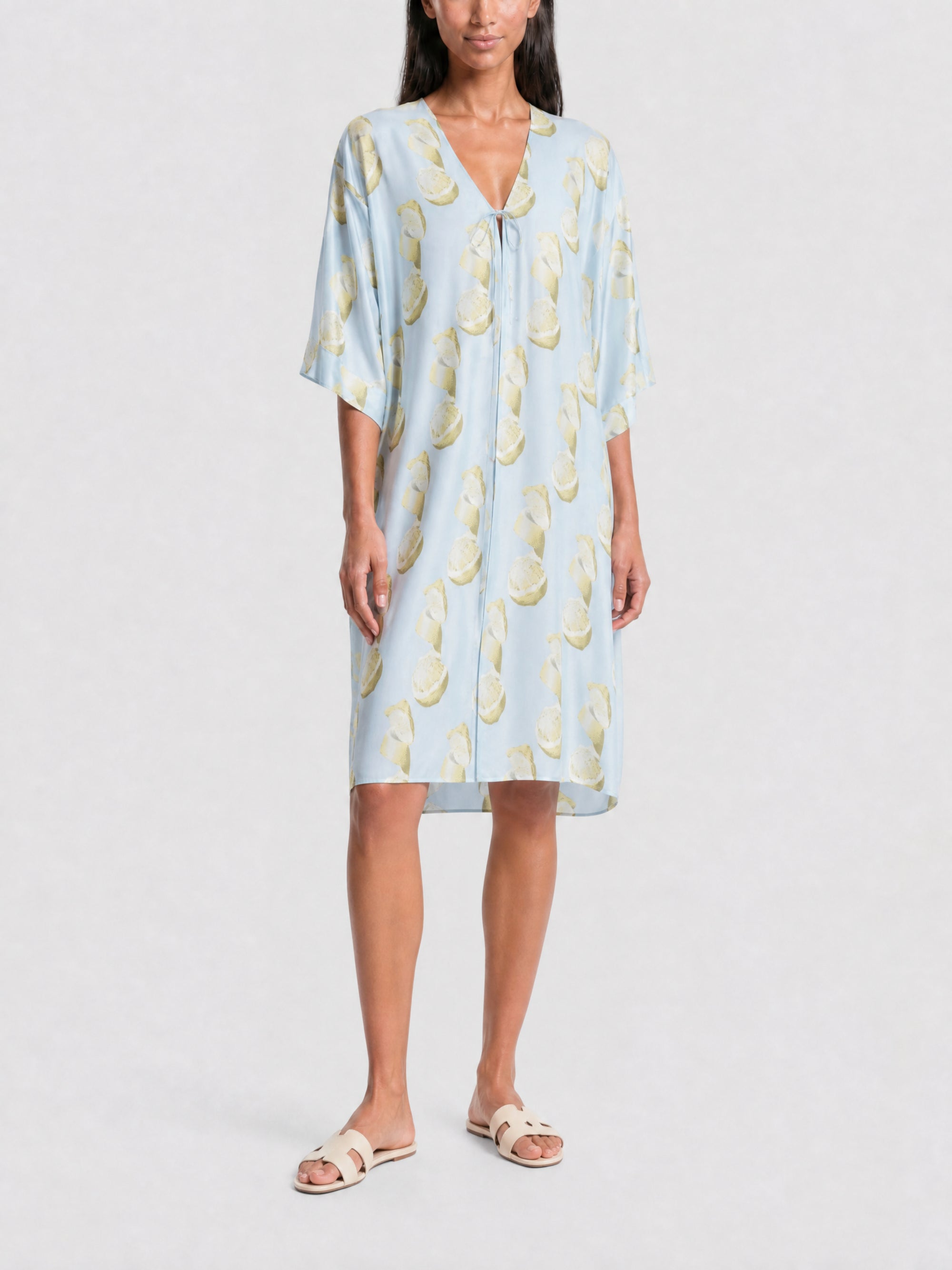 Tunique caftan en soie imprimée citron - Blue & Yellow