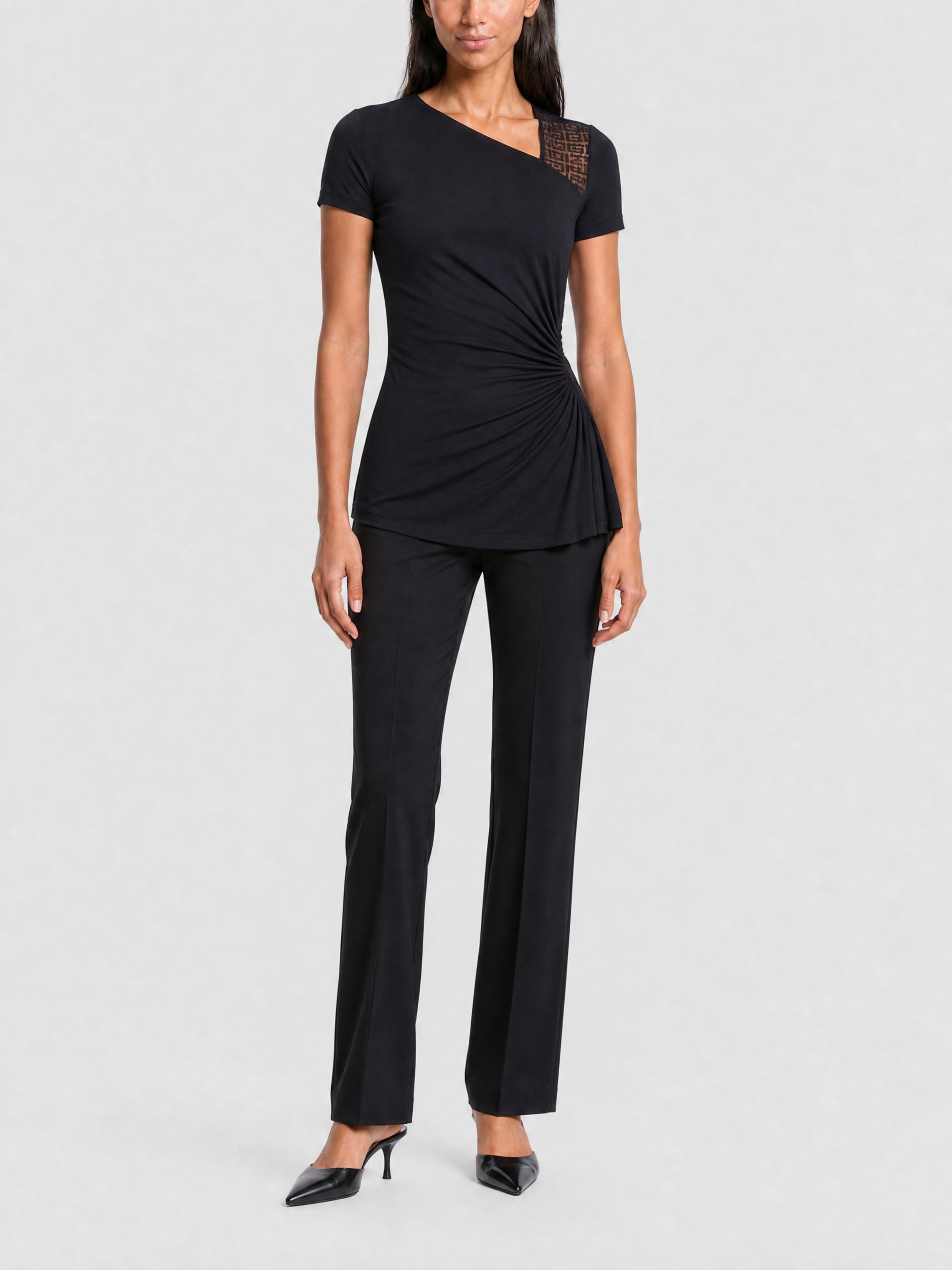 Top drapé en dentelle 4G - Black
