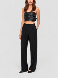 Top drapé en cuir - Black