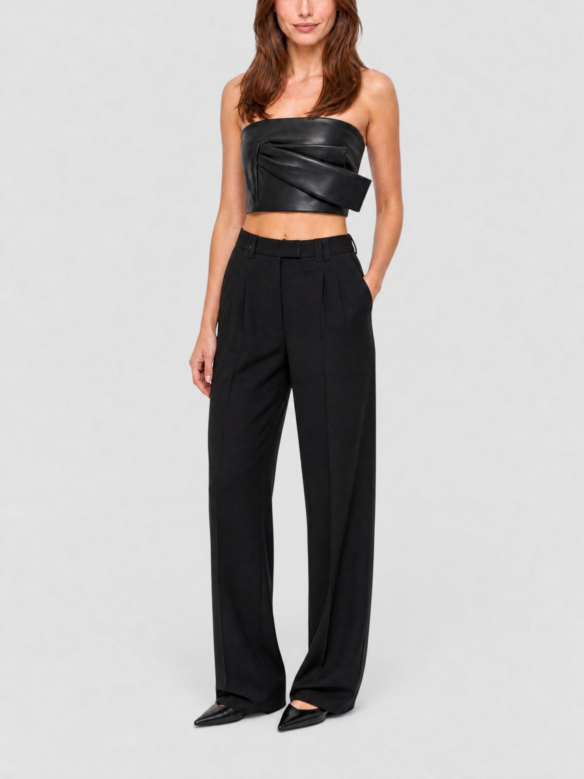 Top drapé en cuir - Black