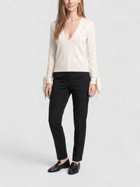 Blouse col V profond à poignets noués en soie - Off White
