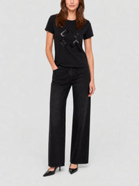 T-shirt monogramme 72 et sequins - Black