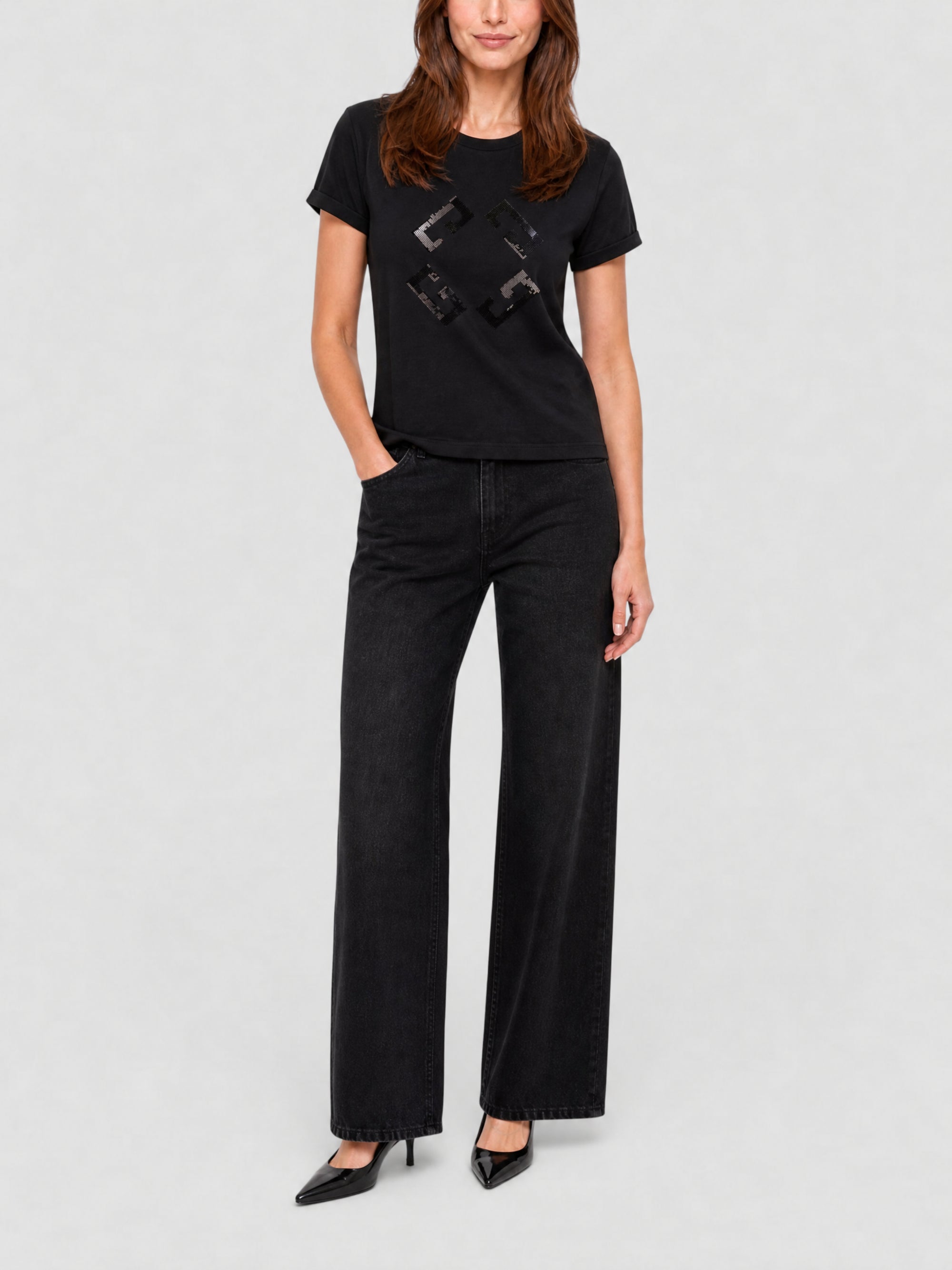 T-shirt monogramme 72 et sequins - Black