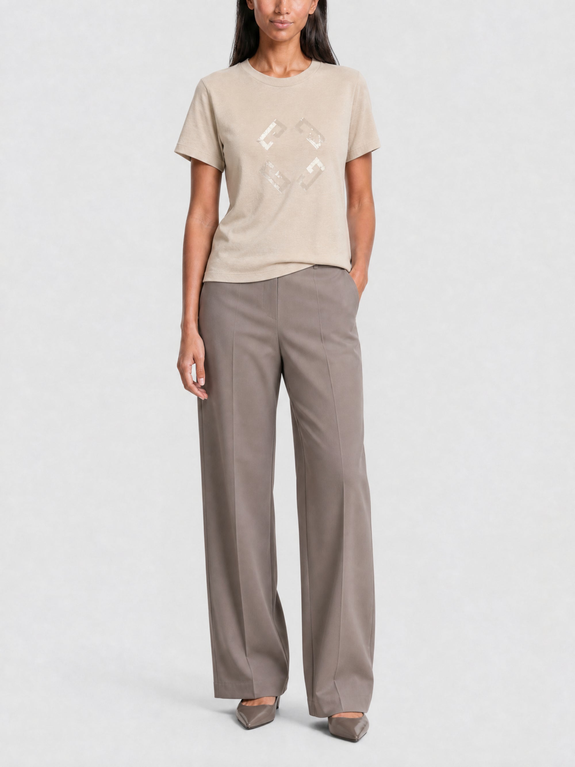 T-shirt monogramme 72 et sequins - Pumice Beige