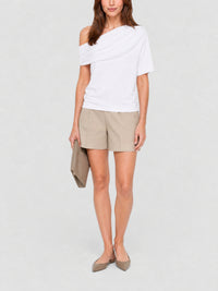 T-shirt drapé à encolure asymétrique - White