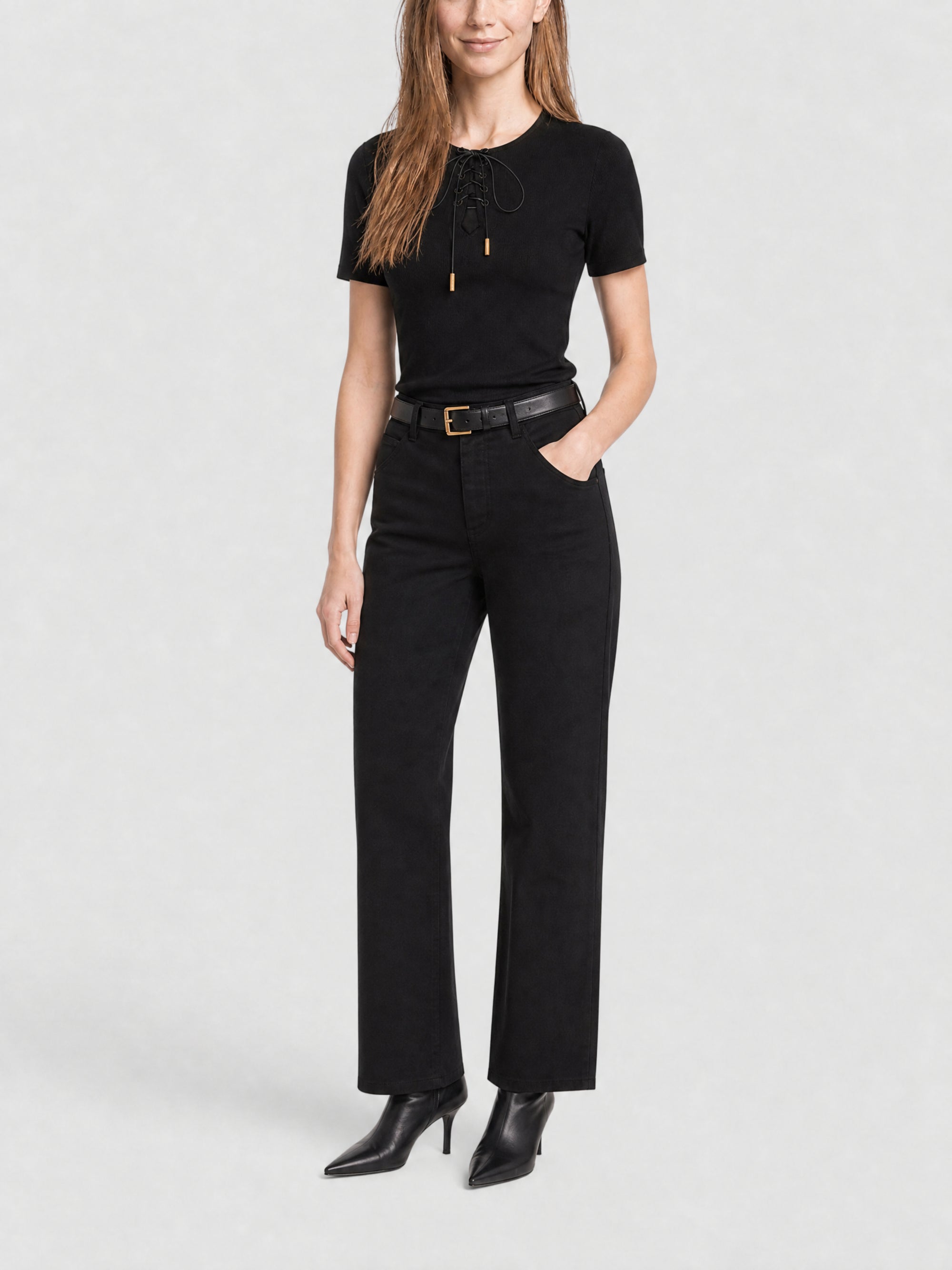 T-shirt manches courtes à lacets - Black