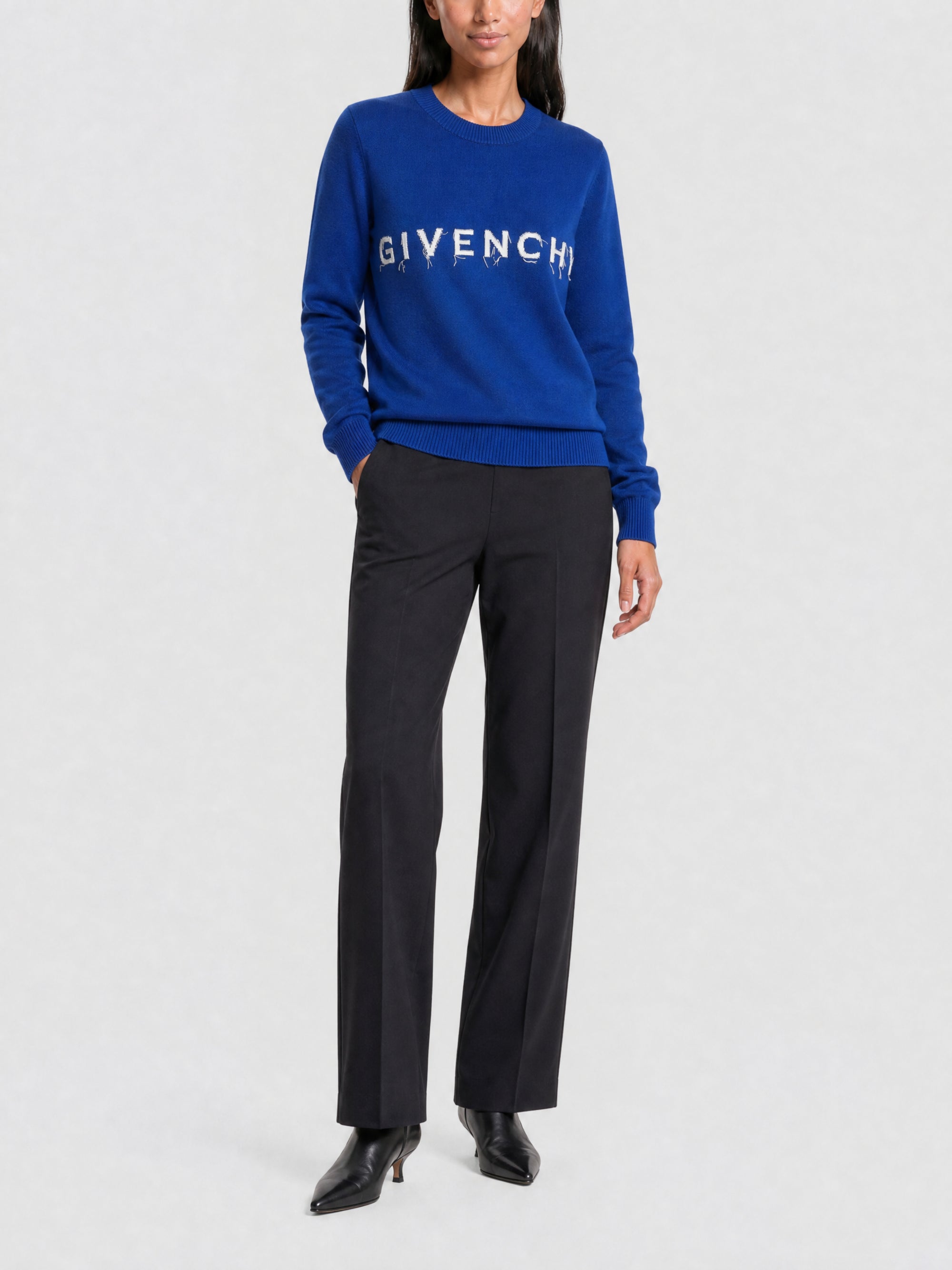 Sweat-shirt coupe masculine avec logo brodé - Blue & White
