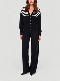 Cardigan col V en laine mélangée - Black