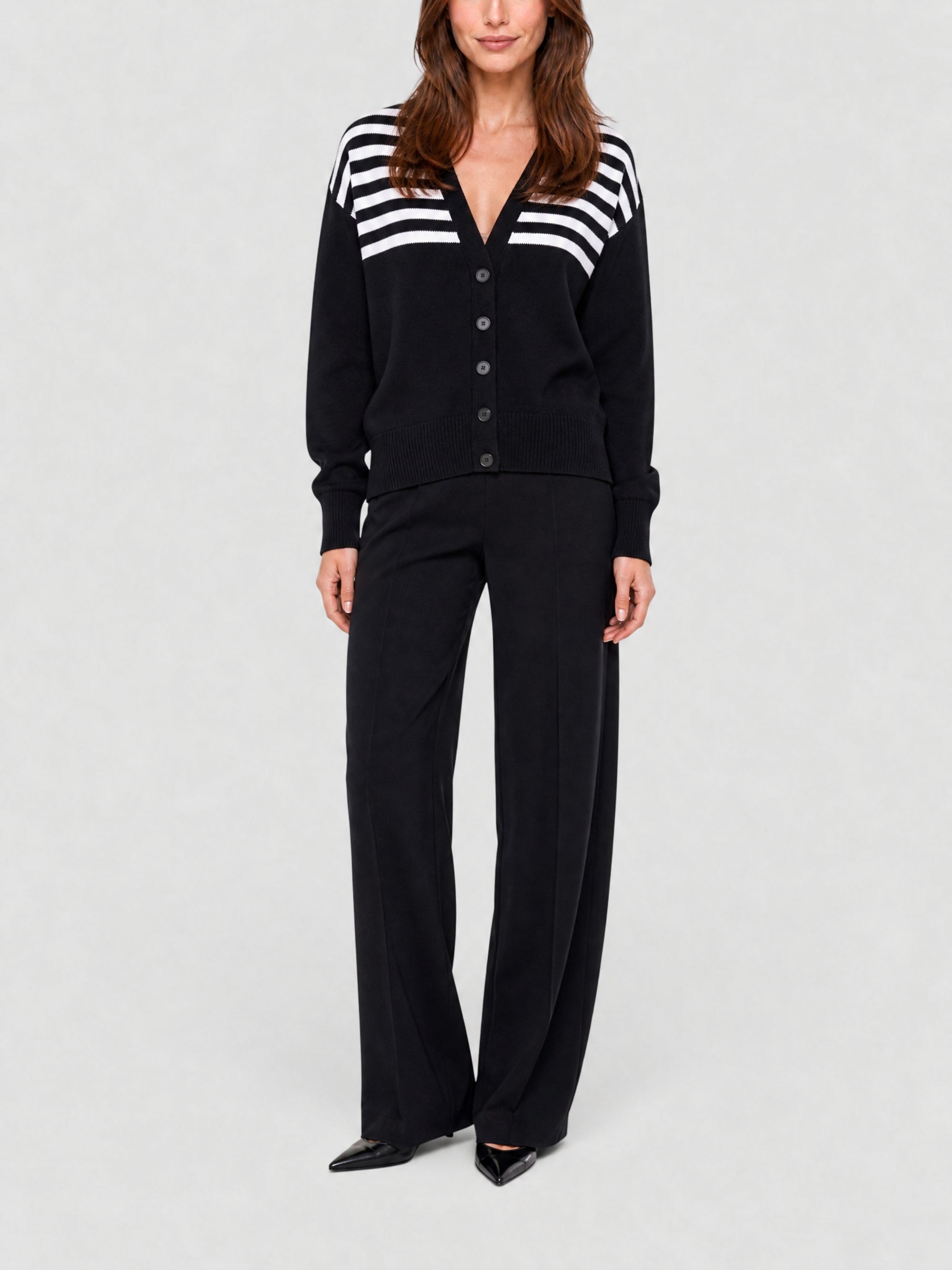 Cardigan col V en laine mélangée - Black