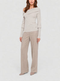 Pull drapé asymétrique en laine - Beige