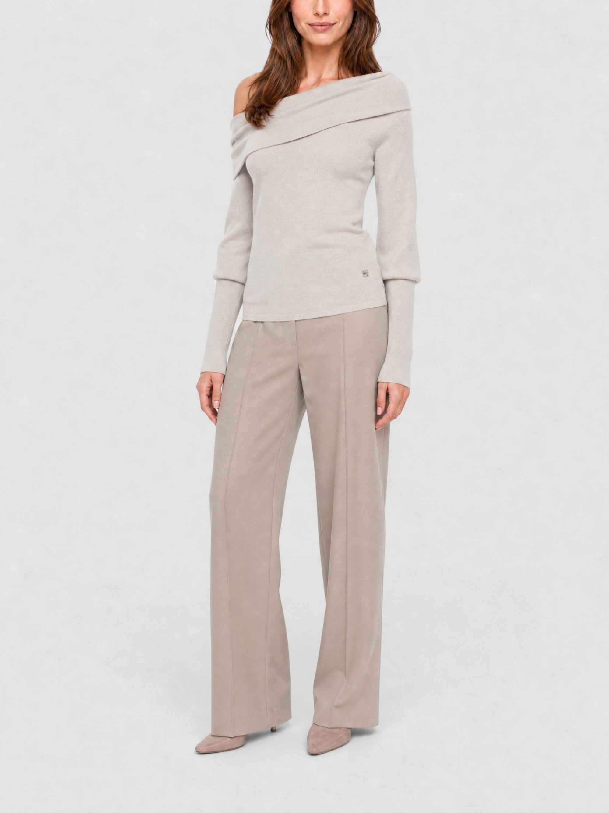 Pull drapé asymétrique en laine - Beige