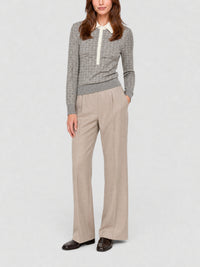 Pull col polo manches longues en laine - Beige