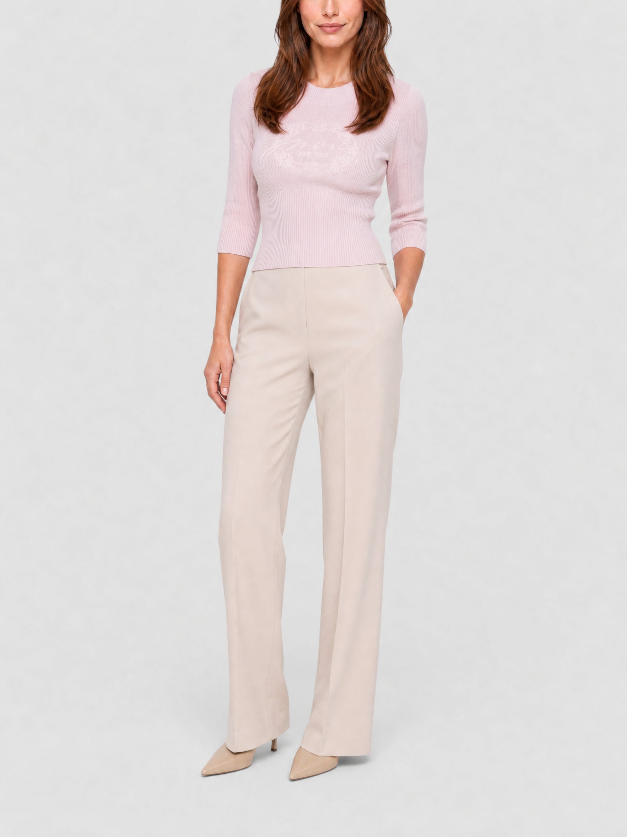 Pull manches 3/4 bas côtelé - Baby Pink