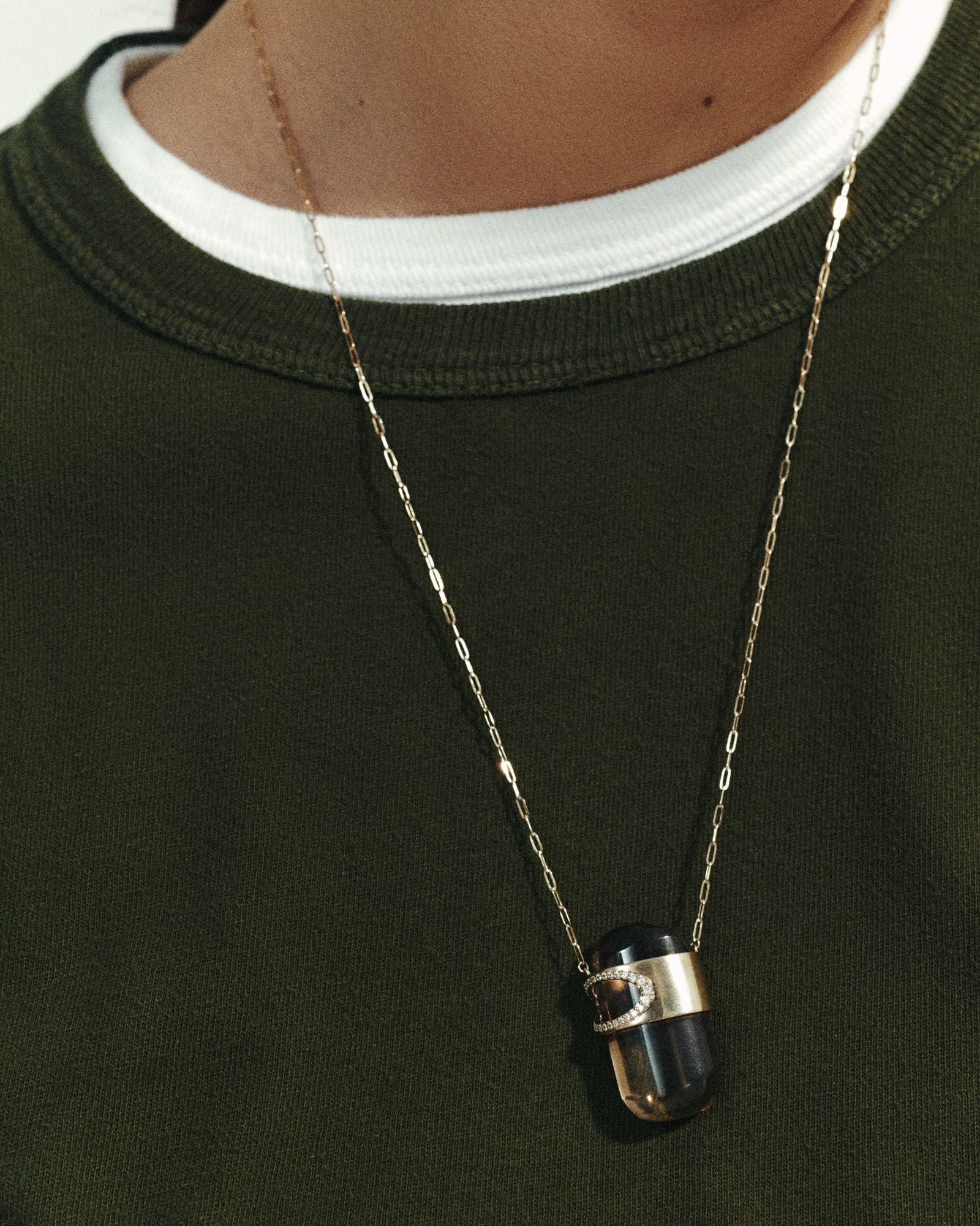Gigi N°2 necklace in yellow gold - White sapphire & Smoky quartz
