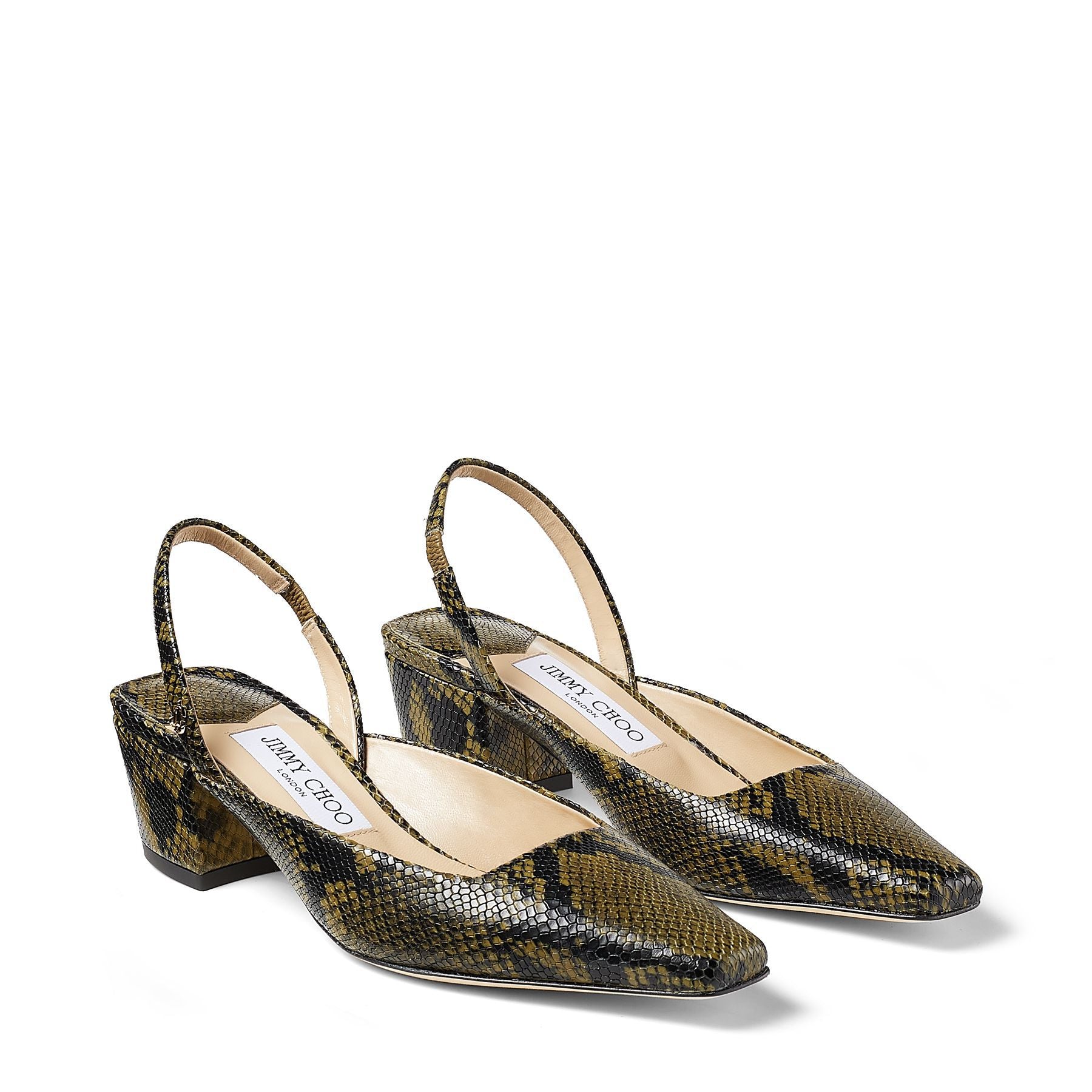 Slingbacks Gini à imprimé serpent 45 en cuir - Dark Olive