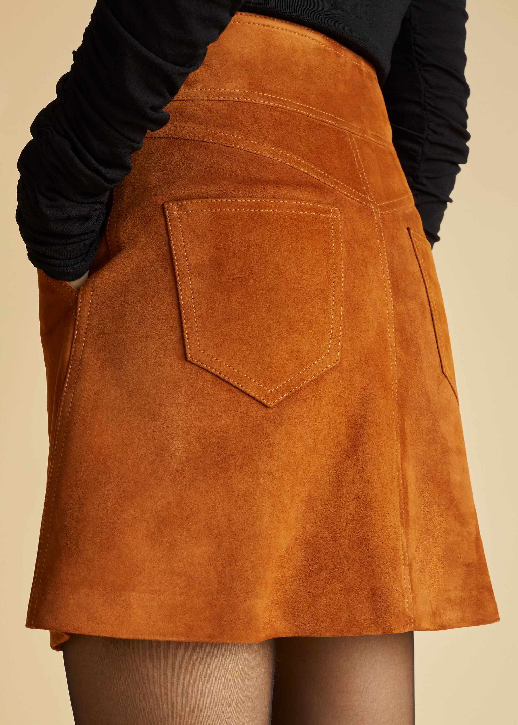 Giulia skirt in leather - Chestnut