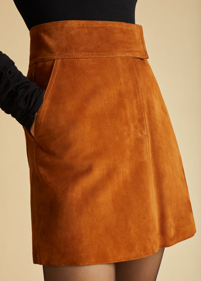 Giulia skirt in leather - Chestnut