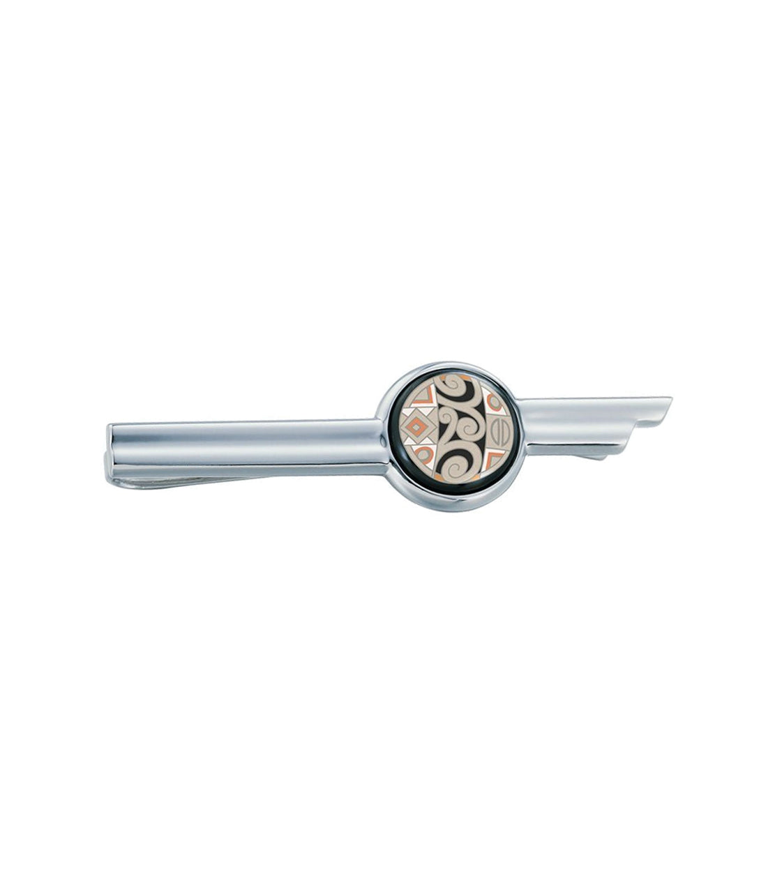 Pince à cravate en émail et plaqué au rhodium - Noir & argent & orange