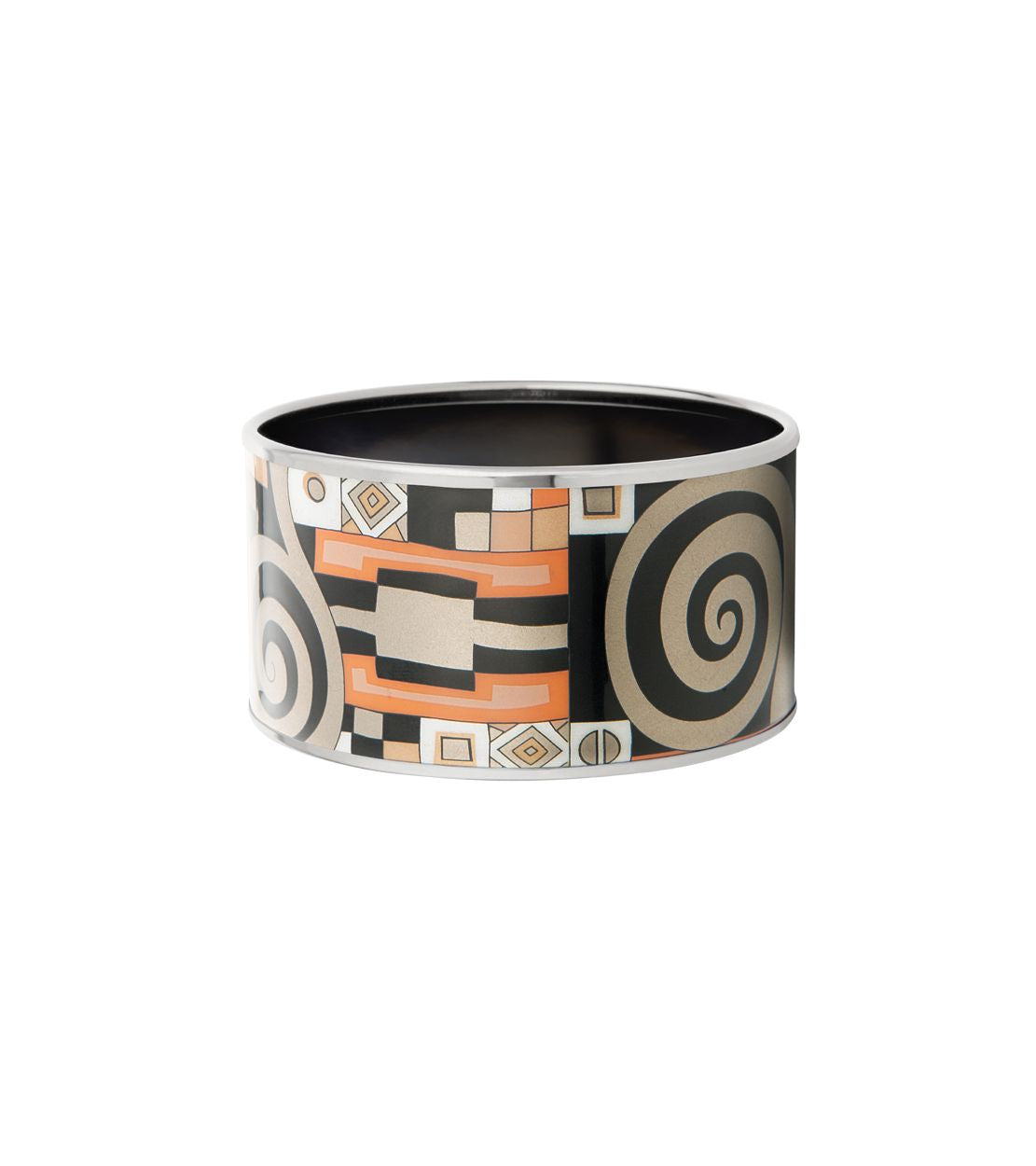 Manchette Diva en émail et plaqué au rhodium - Noir & argent & orange