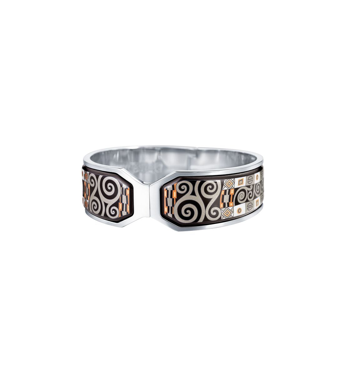 Manchette Contessa en émail et plaqué au rhodium - Noir & argent & orange