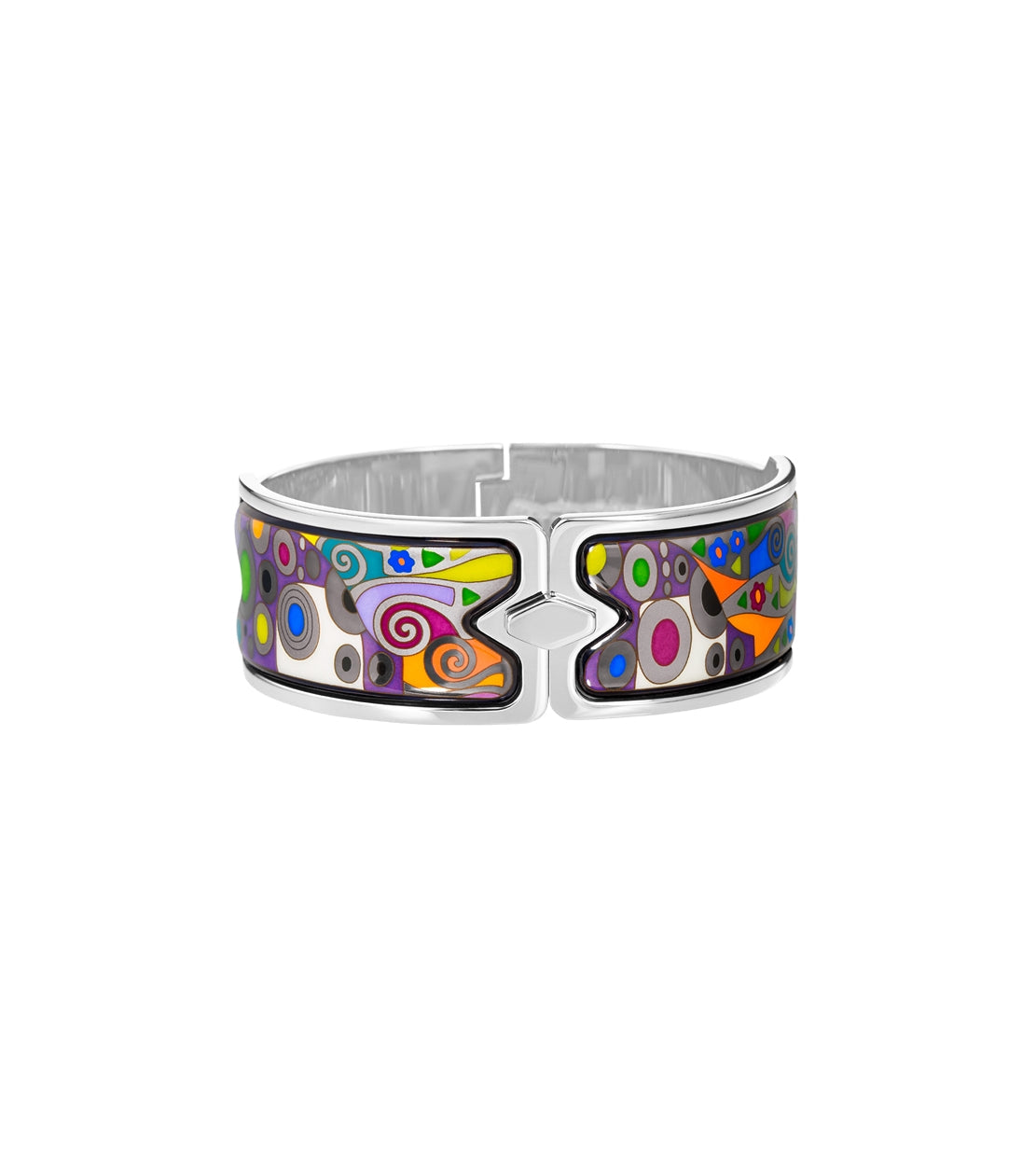 Manchette Royal en émail et plaqué au rhodium - Violet, Vert & Orange