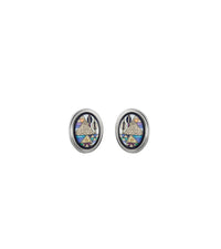 Oval clip earrings rhodium plated - Blue & green & purple