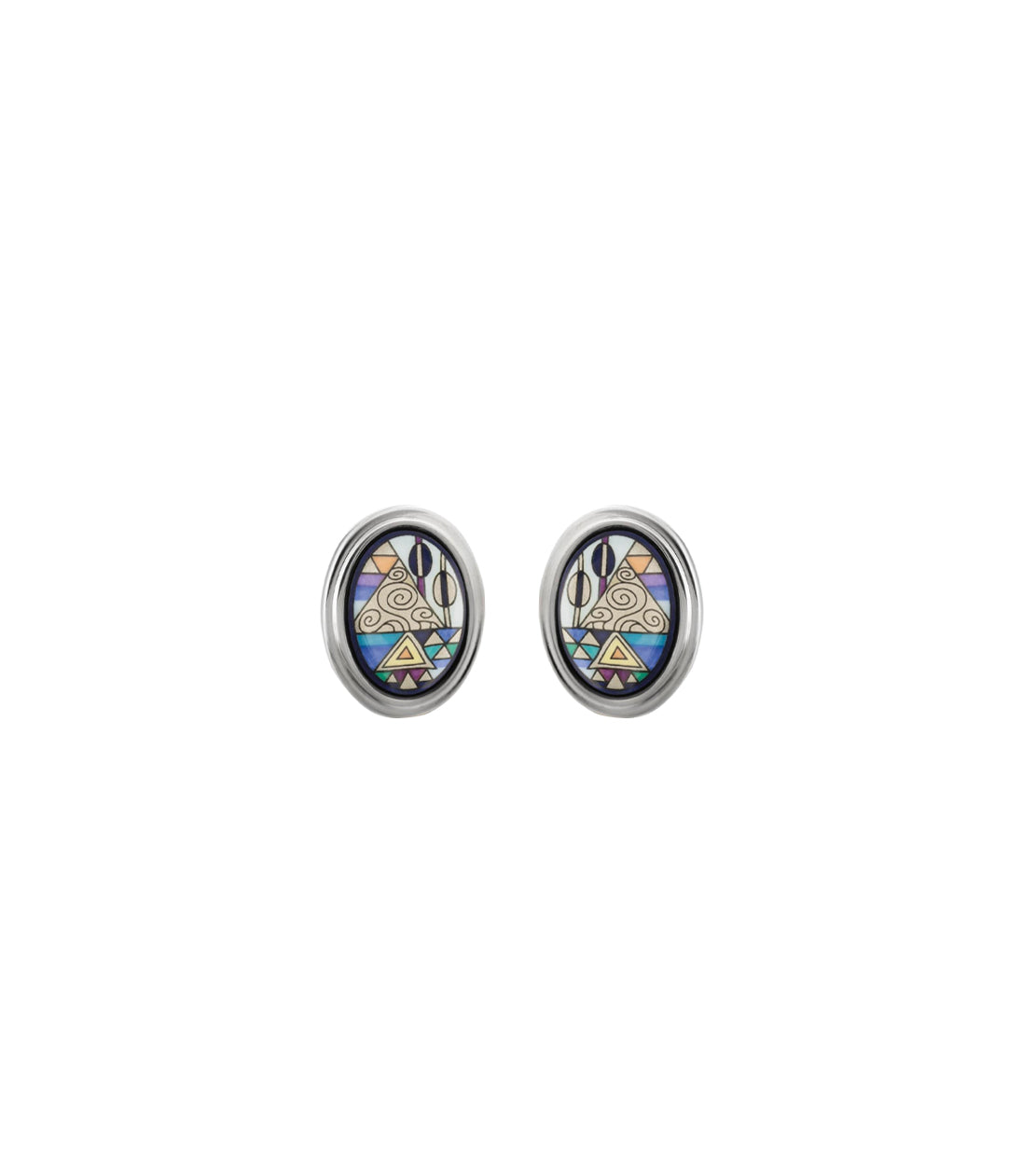 Oval clip earrings rhodium plated - Blue & green & purple