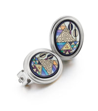 Oval clip earrings rhodium plated - Blue & green & purple