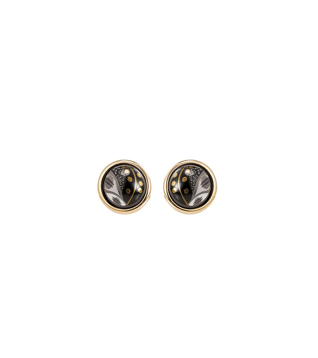 Enamel and gold-plated cabochon earrings - Black & gold & silver
