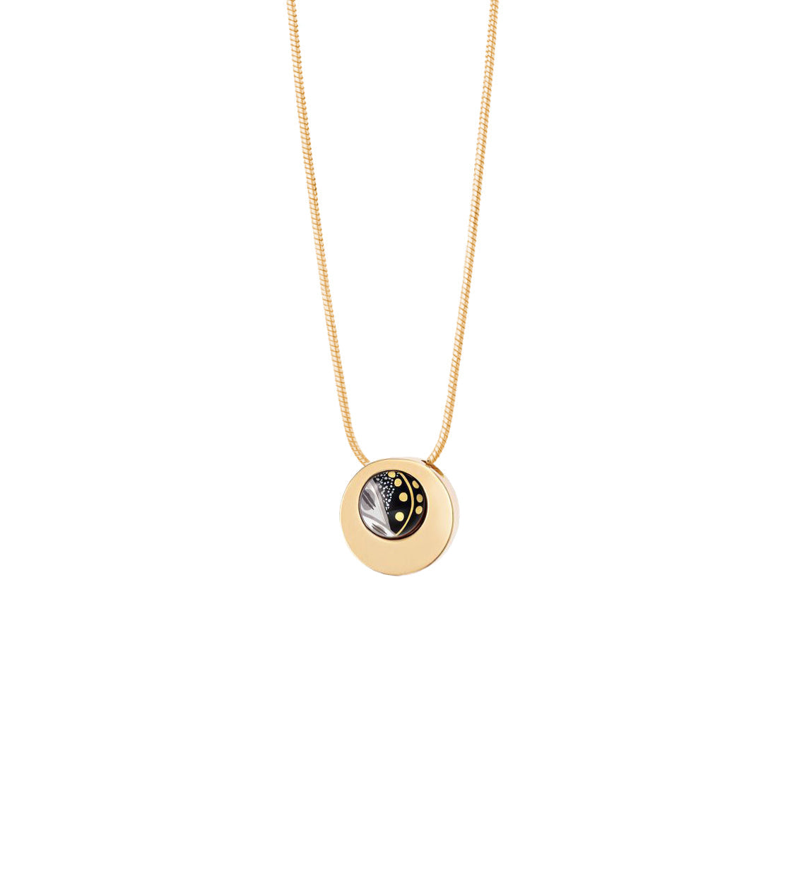 Collier Cabochon en émail et décoré à l'or - Noir & or & argent