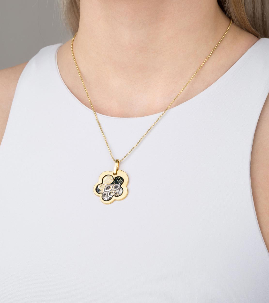 Collier Grande Cascade en émail et décoré à l'or - Noir & or & argent