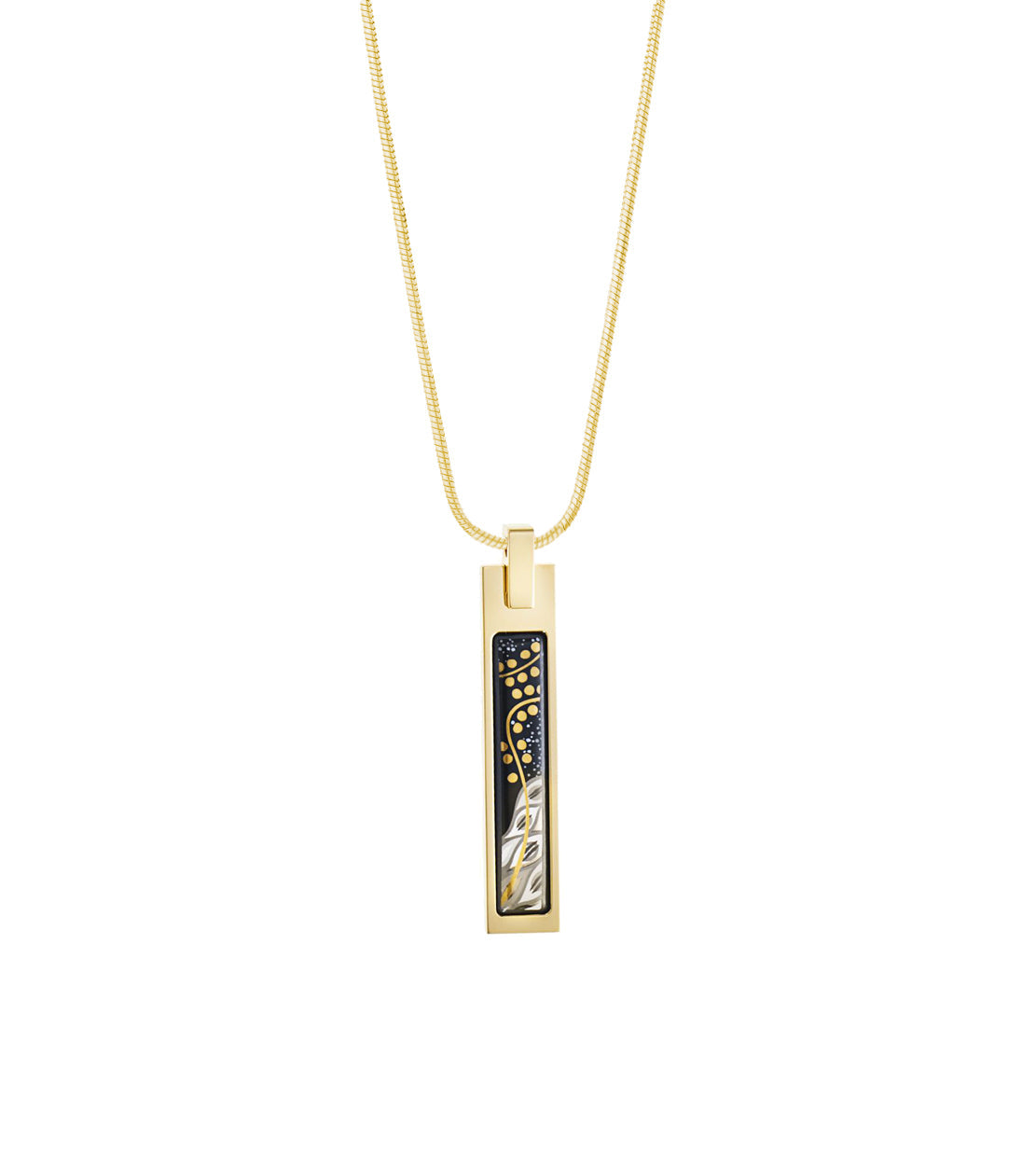 Collier Grande Cascade en émail et décoré à l'or - Noir & or & argent
