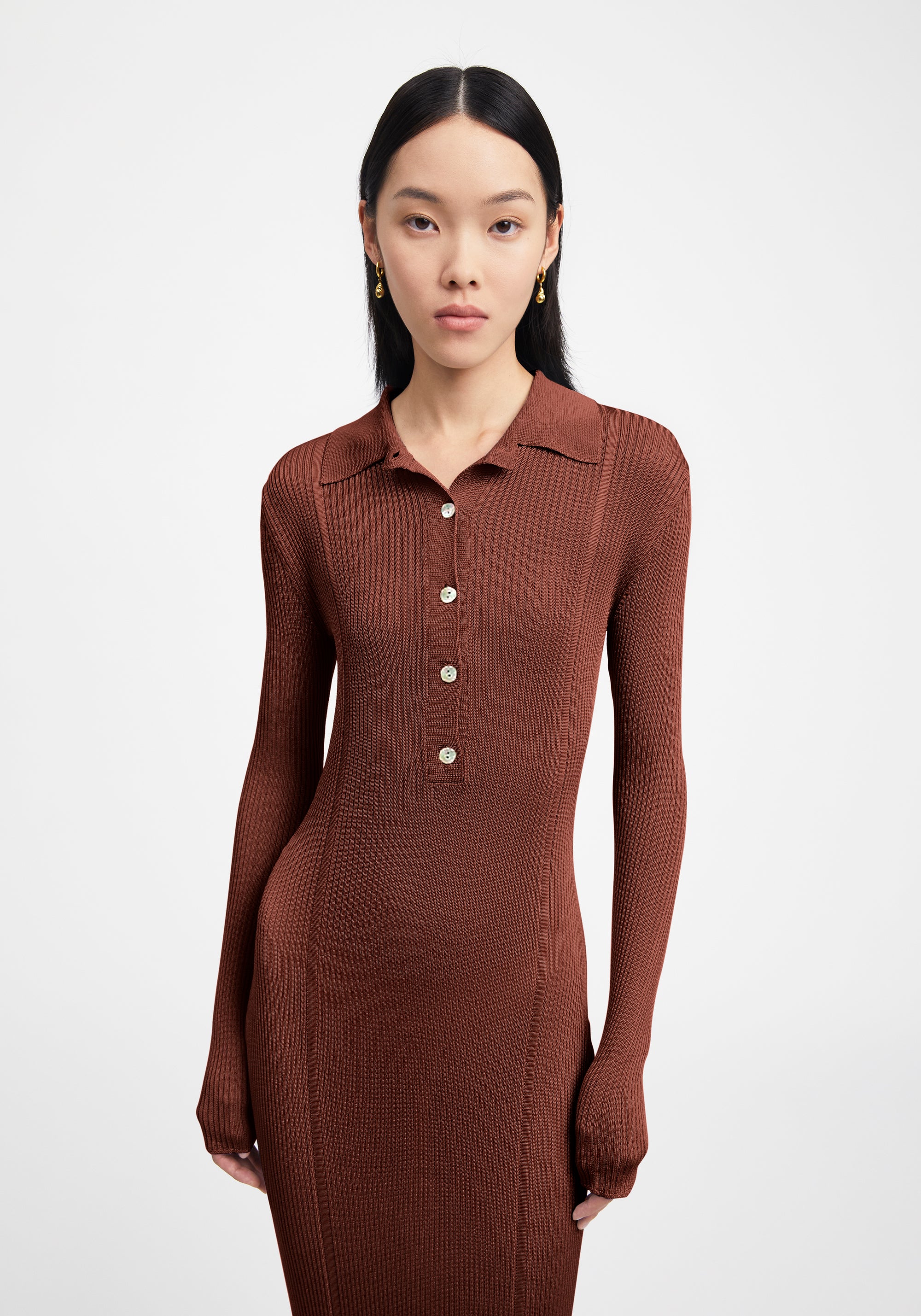 Glenn ribbed polo dress - Chocolate